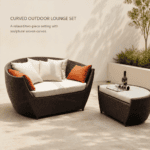 Curved Woven Outdoor Loveseat and Coffee Table Set - Image 4