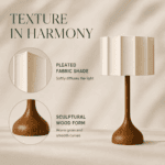 Sculptural Wood Lamp with Pleated Fabric Shade - Image 4