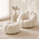 Sculptural Bouclé Petal Lounge Chair and Ottoman Set - Image 2