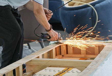 Furniture frame construction at a manufacturing partner