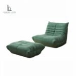 Mustard yellow corduroy lounge chair and matching footstool set