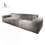 Sculptural Wide-Arm Corduroy Three-Seater Sofa
