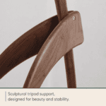 Sculptural tripod support of the wooden hanging floor lamp