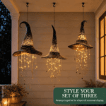 Lighted Hanging Witch Hat Star Garland Halloween Decor — Set of 3 - Image 2