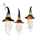 Lighted Hanging Witch Hat Star Garland Halloween Decor — Set of 3