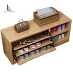 Solid Wood Shoe Storage Bench with Cushion