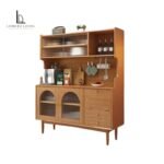 Wood Kitchen Hutch Cabinet with Reeded Glass Doors