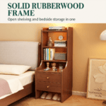Tall Wood Nightstand with Shelves and 2 Drawers - Image 4